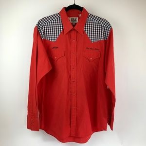 Men Ely Cattleman Western Red/Black & White Gingham Red Snap Shirt 17/35 Uniform